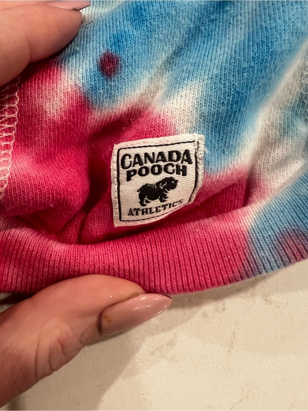 Canada Pooch Athletics Tie-Dye Dog Tee Hoodie in Pink & Blue